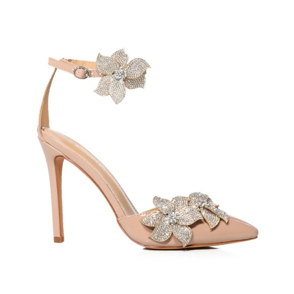 Brand New never worn Azalea Wang Nude heels, with crystal flowers! - Picture 2 of 12